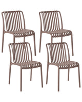 Set of 4 Dining Chairs Brown Plastic Indoor Outdoor Stacking Garden without Armrests Minimalistic Style Beliani