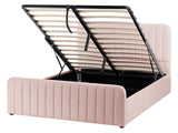 Ottoman Bed Pastel Pink Fabric Upholstered EU Double Size With Headboard and Footboard Lift- Up Storage Beliani