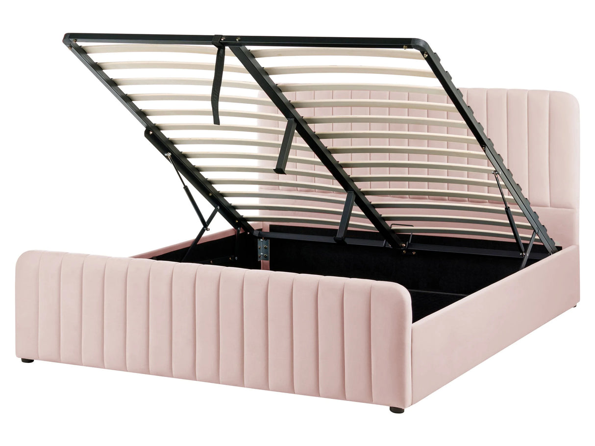 Ottoman Bed Pastel Pink Fabric Upholstered EU King Size With Headboard and Footboard Lift- Up Storage Beliani