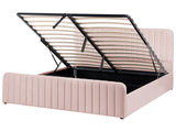 Ottoman Bed Pastel Pink Fabric Upholstered EU Super King Size With Headboard and Footboard Lift- Up Storage Beliani