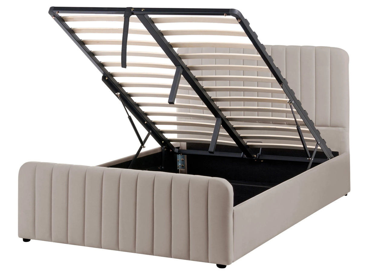 Ottoman Bed Taupe Fabric Upholstered EU Small Double Size With Headboard and Footboard Lift- Up Storage Beliani