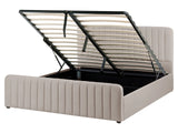 Ottoman Bed Taupe Fabric Upholstered EU King Size With Headboard and Footboard Lift- Up Storage Beliani