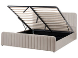 Ottoman Bed Taupe Fabric Upholstered EU Super King Size With Headboard and Footboard Lift- Up Storage Beliani