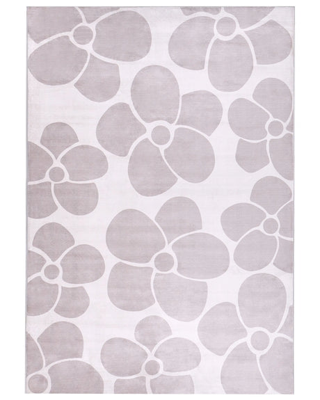Area Rug Beige Fabric 140 x 200 cm Flower Pattern Living Room Bedroom Anti-Slip Bottom for Underfloor Heating Beliani