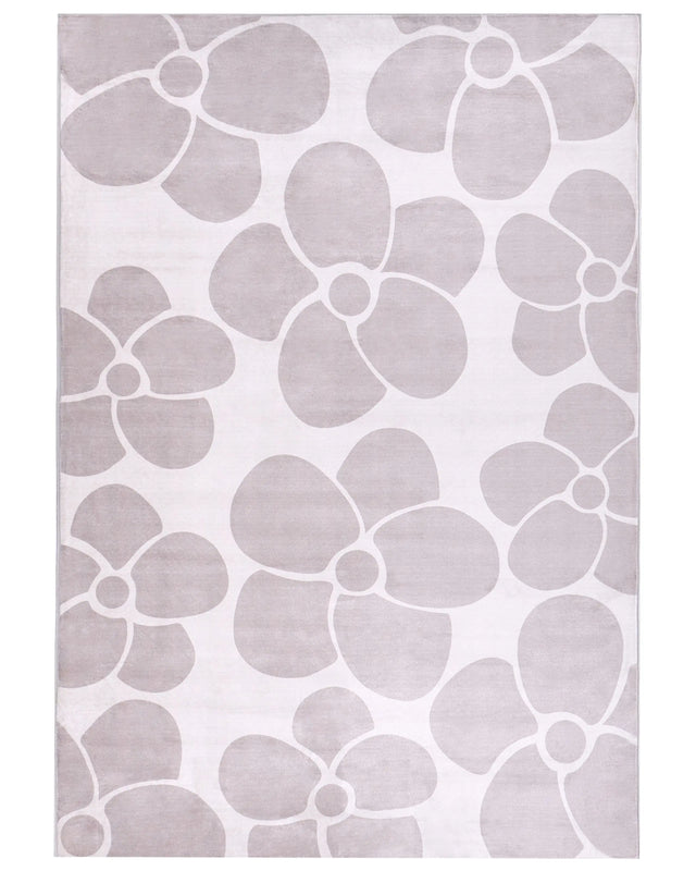 Area Rug Beige Fabric 140 x 200 cm Flower Pattern Living Room Bedroom Anti-Slip Bottom for Underfloor Heating Beliani