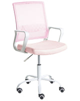 Office Chair Pastel Pink Mesh Fabric Upholstery Adjustable Height Swivel Desk Computer Home Office Beliani