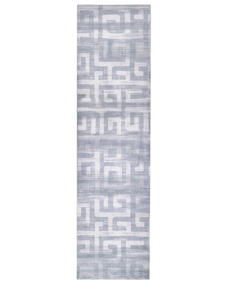 Runner Rug Grey Fabric 80 x 300 cm Modern Geometric Pattern Hallway For Underfloor Heating Anti-Slip Bottom Beliani
