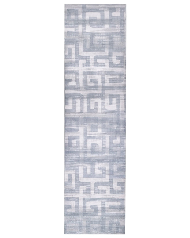 Runner Rug Grey Fabric 80 x 300 cm Modern Geometric Pattern Hallway For Underfloor Heating Anti-Slip Bottom Beliani
