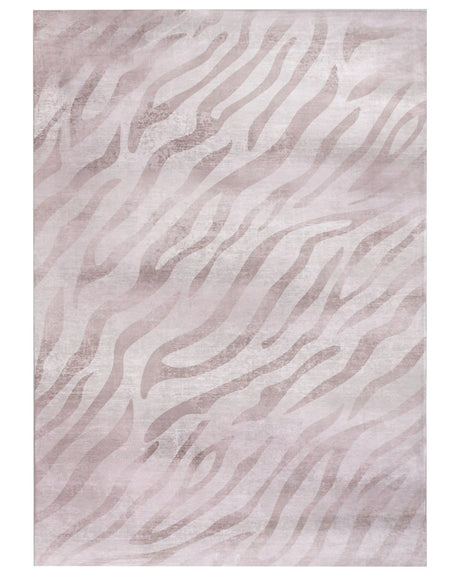 Area Rug Beige Fabric 140 x 200 cm Modern Zebra Pattern Living Room Bedroom For Underfloor Heating Anti-Slip Bottom Beliani
