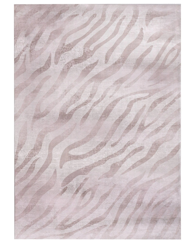 Area Rug Beige Fabric 140 x 200 cm Modern Zebra Pattern Living Room Bedroom For Underfloor Heating Anti-Slip Bottom Beliani