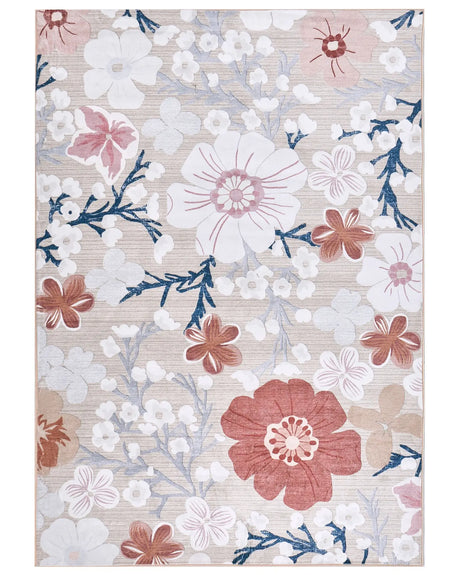 Area Rug Multicolour Fabric 140 x 200 cm Modern Flower Pattern Living Room Bedroom For Underfloor Heating Anti-Slip Bottom Beliani