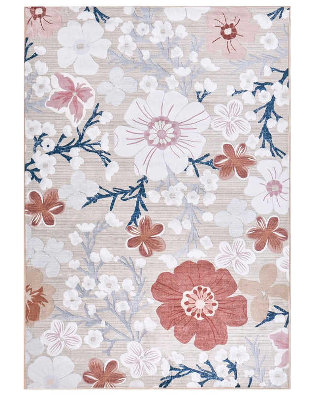Area Rug Multicolour Fabric 140 x 200 cm Modern Flower Pattern Living Room Bedroom For Underfloor Heating Anti-Slip Bottom Beliani