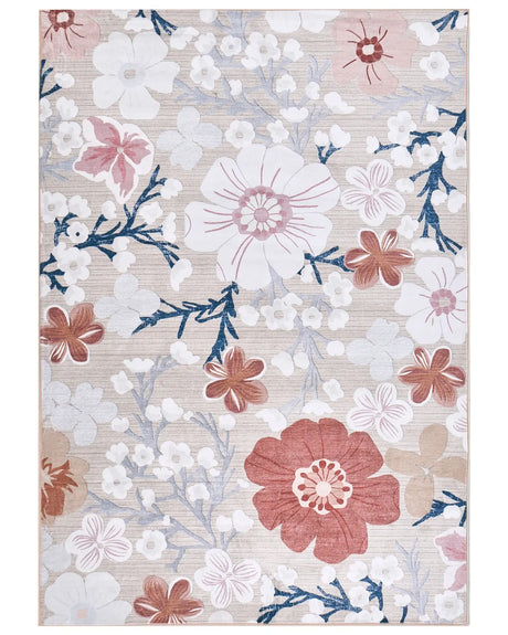 Area Rug Multicolour Fabric 160 x 230 cm Modern Flower Pattern Living Room Bedroom For Underfloor Heating Anti-Slip Bottom Beliani