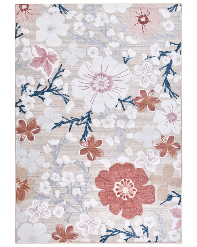 Area Rug Multicolour Fabric 160 x 230 cm Modern Flower Pattern Living Room Bedroom For Underfloor Heating Anti-Slip Bottom Beliani