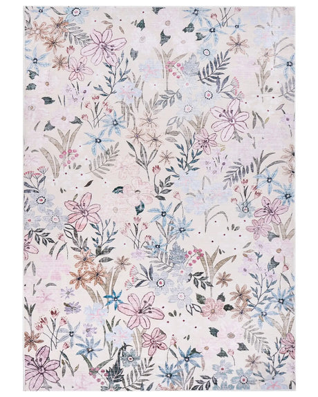 Area Rug Multicolour Fabric 140 x 200 cm Detailed Flower Pattern Living Room Bedroom For Underfloor Heating Anti-Slip Bottom Beliani
