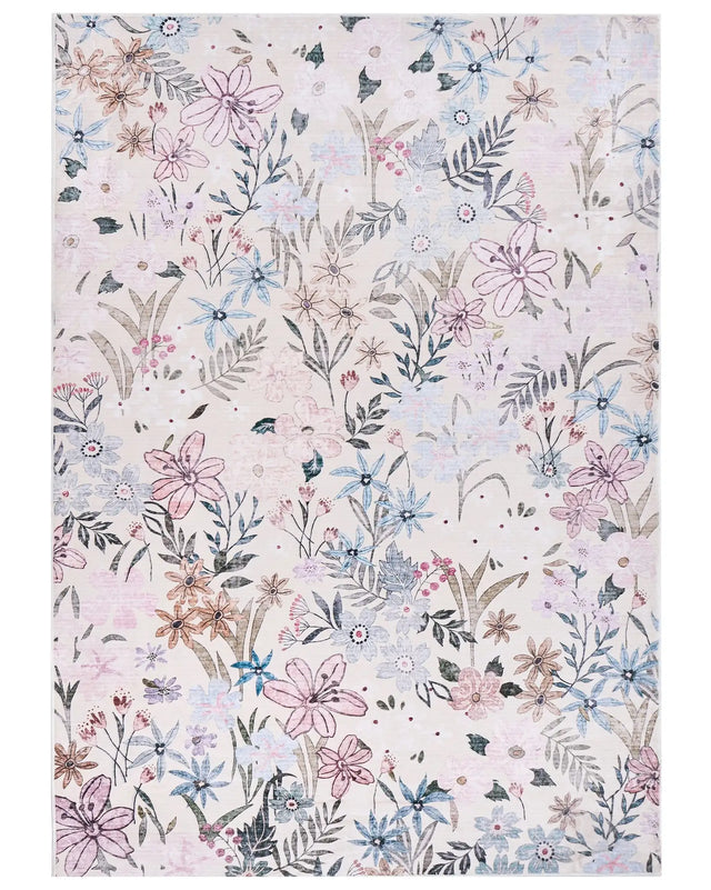 Area Rug Multicolour Fabric 140 x 200 cm Detailed Flower Pattern Living Room Bedroom For Underfloor Heating Anti-Slip Bottom Beliani