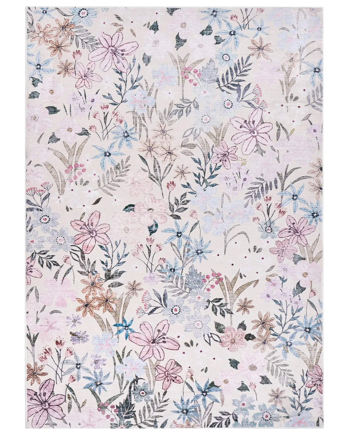 Area Rug Multicolour Fabric 160 x 230 cm Detailed Flower Pattern Living Room Bedroom For Underfloor Heating Anti-Slip Bottom Beliani