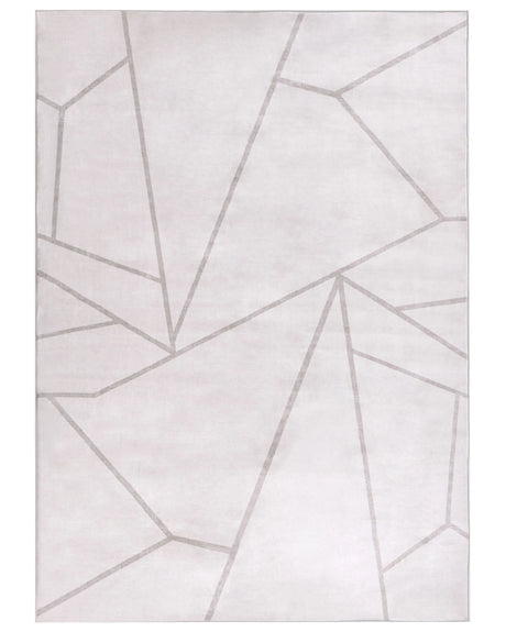 Area Rug Light Beige Fabric 140 x 200 cm Modern Geometric Pattern Living Room Bedroom For Underfloor Heating Anti-Slip Bottom Beliani