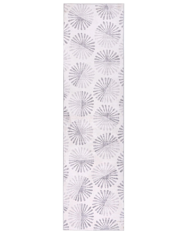 Runner Rug Off-White Fabric 80 x 300 cm Modern Abstract Pattern Hallway For Underfloor Heating Anti-Slip Bottom Beliani