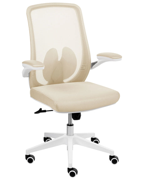 Office Chair Beige Mesh Swivel Base Adjustable Height Lift-Up Armrests Home Office Modern Beliani