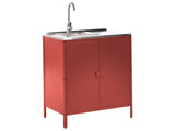 Outdoor Kitchen Cabinet Red Stainless Steel 2 Door Unit with Sink Single Lever Spot  with Top Garden Kitchen Dining Beliani