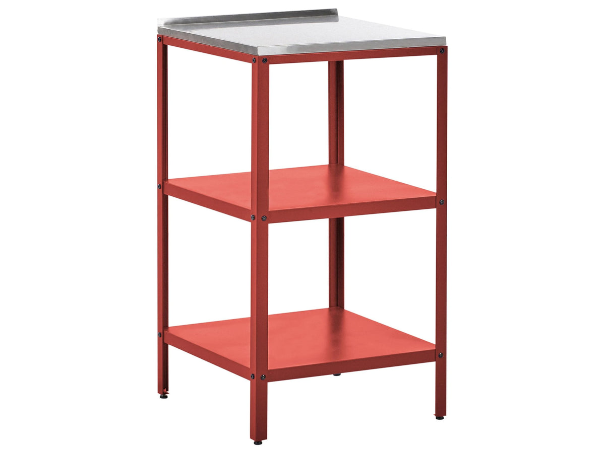 Outdoor Kitchen Island Red Stainless Steel 2 Shelves Unit with Top Garden Kitchen Dining Beliani