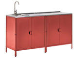 2 Piece Outdoor Kitchen Set Red Stainless Steel 2 Cabinets Sink Single Lever Outdoor Kitchen Cooking Station Beliani
