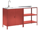 2 Piece Outdoor Kitchen Set Red Stainless Steel Storage Island Cabinet Sink Single Lever Outdoor Kitchen Cooking Station Beliani