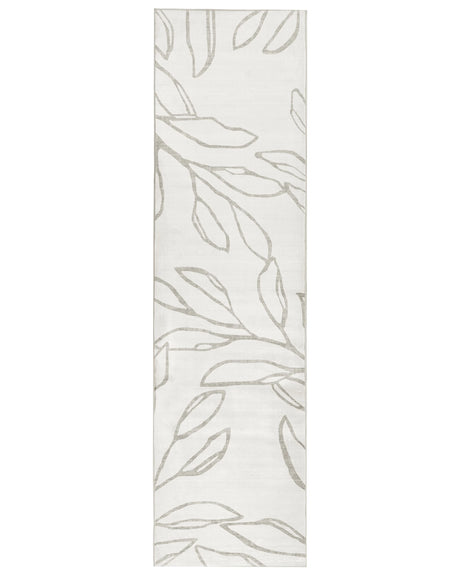 Runner Rug Light Beige Fabric 80 x 300 cm Modern Leaves Pattern Hallway For Underfloor Heating Anti-Slip Bottom Low-Pile Beliani