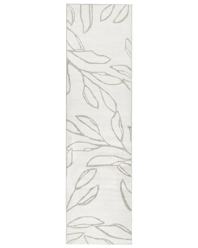 Runner Rug Light Beige Fabric 80 x 300 cm Modern Leaves Pattern Hallway For Underfloor Heating Anti-Slip Bottom Low-Pile Beliani