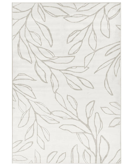 Rug Light Beige Fabric 140 x 200 cm Modern Leaves Pattern Living Room Bedroom For Underfloor Heating Anti-Slip Bottom Low-Pile Beliani