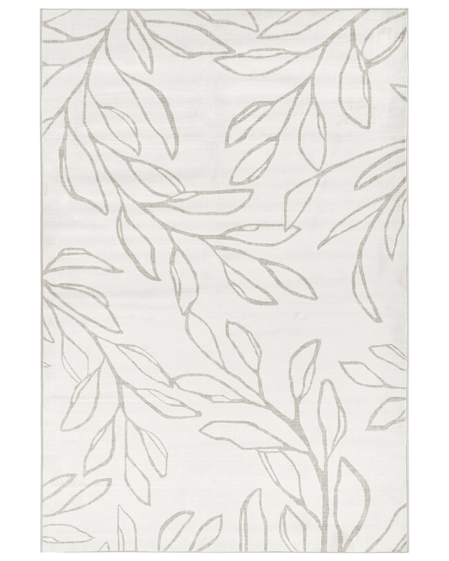 Rug Light Beige Fabric 140 x 200 cm Modern Leaves Pattern Living Room Bedroom For Underfloor Heating Anti-Slip Bottom Low-Pile Beliani