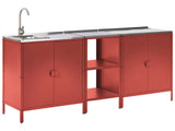 3 Piece Outdoor Kitchen Set Red Stainless Steel 2 Kitchen Cabinet Storage Island Sink Single Lever Outdoor Kitchen Cooking Station Beliani