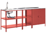 3 Piece Outdoor Kitchen Set Red Stainless Steel 2 Storage Islands Cabinet Sink Single Lever Outdoor Kitchen Cooking Station Beliani