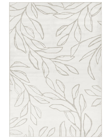 Rug Light Beige Fabric 160 x 230 cm Modern Leaves Pattern Living Room Bedroom For Underfloor Heating Anti-Slip Bottom Low-Pile Beliani
