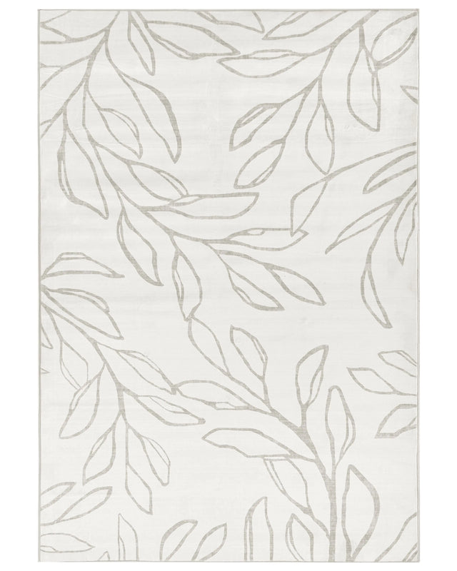 Rug Light Beige Fabric 160 x 230 cm Modern Leaves Pattern Living Room Bedroom For Underfloor Heating Anti-Slip Bottom Low-Pile Beliani