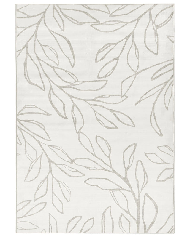Rug Light Beige Fabric 200 x 300 cm Modern Leaves Pattern Living Room Bedroom For Underfloor Heating Anti-Slip Bottom Low-Pile Beliani