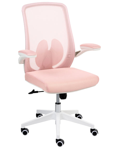 Office Chair Pastel Pink Mesh Swivel Base Adjustable Height Lift-Up Armrests Home Office Modern Beliani