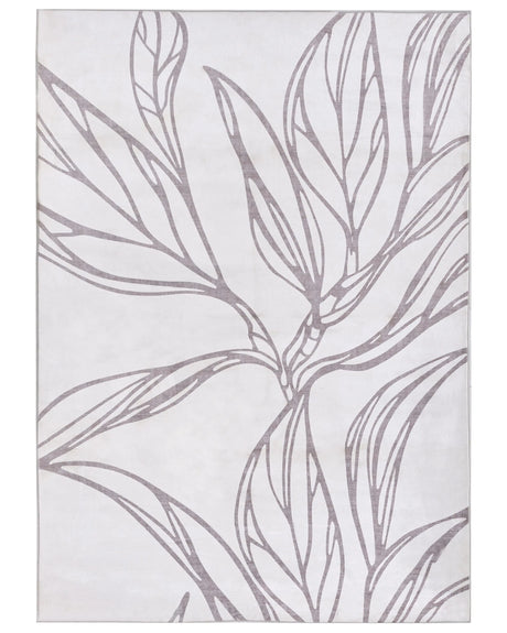 Rug Light Beige Fabric 140 x 200 cm Elegant Minimalistic Leaves Pattern Living Room Bedroom For Underfloor Heating Anti-Slip Bottom Low-Pile Beliani