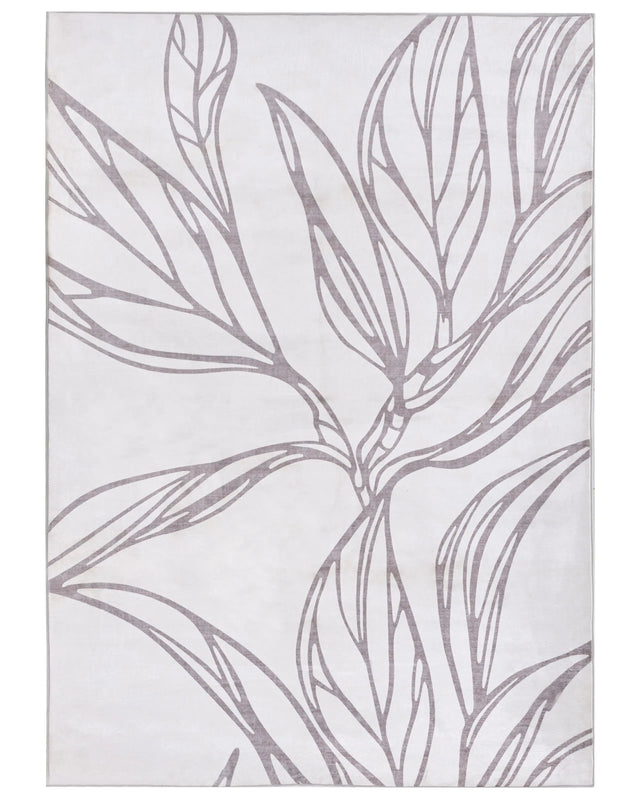 Rug Light Beige Fabric 140 x 200 cm Elegant Minimalistic Leaves Pattern Living Room Bedroom For Underfloor Heating Anti-Slip Bottom Low-Pile Beliani
