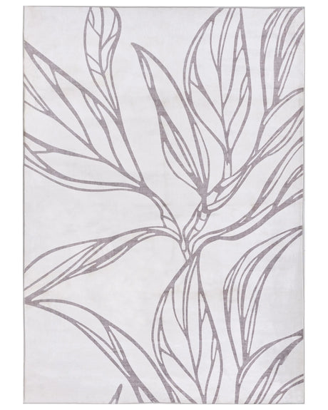 Rug Light Beige Fabric 160 x 230 cm Elegant Minimalistic Leaves Pattern Living Room Bedroom For Underfloor Heating Anti-Slip Bottom Low-Pile Beliani