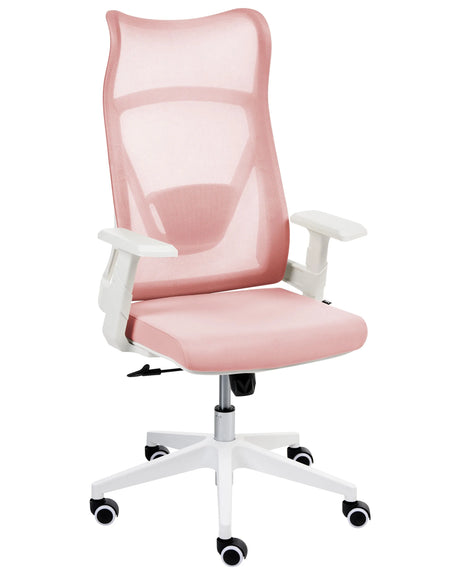 Office Chair Pastel Pink Mesh Swivel Base Adjustable Height Armrests Home Office Modern Beliani