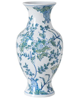 Flower Vase White and Blue Porcelain Decorative Table Accessory Antique Vintage Beliani