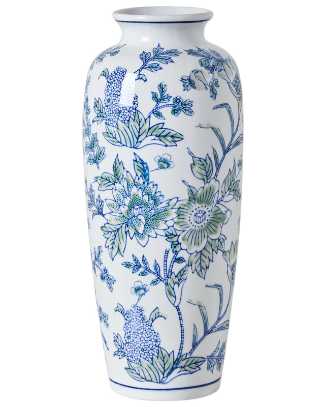 Flower Vase White and Blue Porcelain Decorative Table Accessory Antique Vintage Beliani