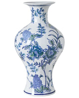 Flower Vase White and Blue Porcelain Decorative Table Accessory Antique Vintage Beliani