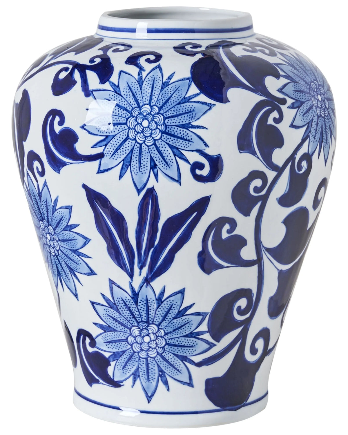 Flower Vase White and Blue Porcelain Decorative Table Accessory Antique Vintage Beliani