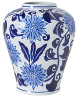 Flower Vase White and Blue Porcelain Decorative Table Accessory Antique Vintage Beliani