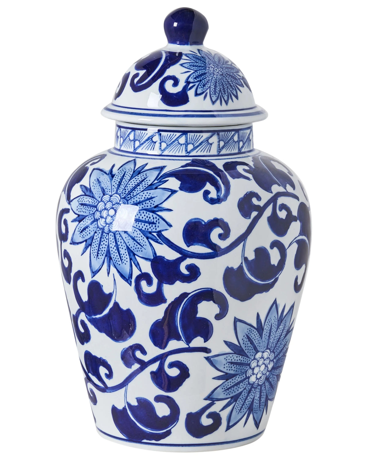 Flower Vase with Lid White and Blue Lidded Ginger Jar Porcelain Decorative Table Accessory Antique Vintage Beliani