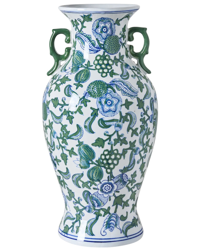 Flower Vase White and Blue Porcelain Decorative Table Accessory Antique Vintage Beliani