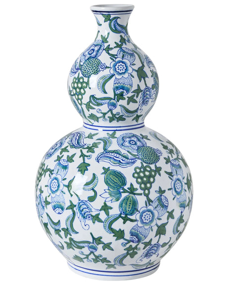 Flower Vase White and Blue Double Gourd Porcelain Decorative Table Accessory Antique Vintage Beliani